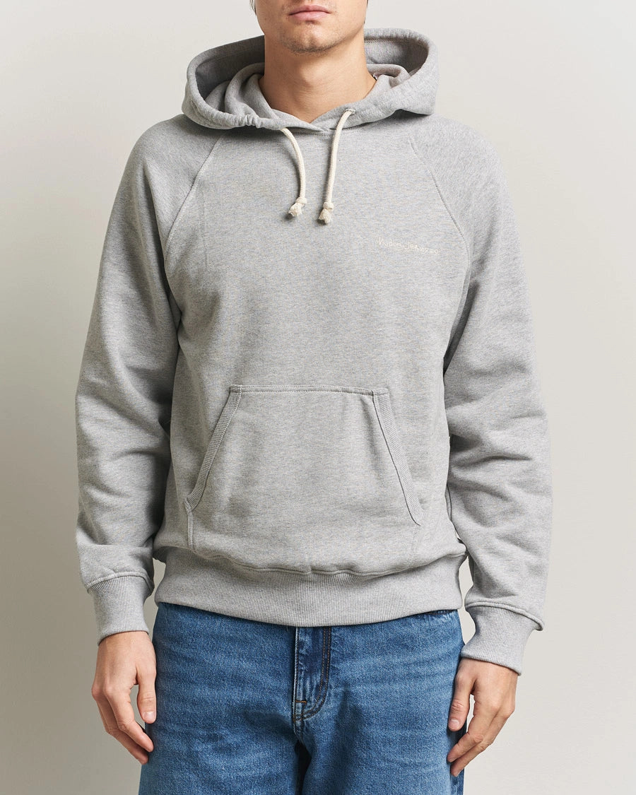 Nudie Jeans | Sweat à capuche ''Gunde Logo'' -  Gris chiné