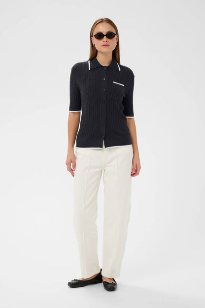 SOAKED IN LUXURY | Polo Cardigan 'Spina'| Bleu marine