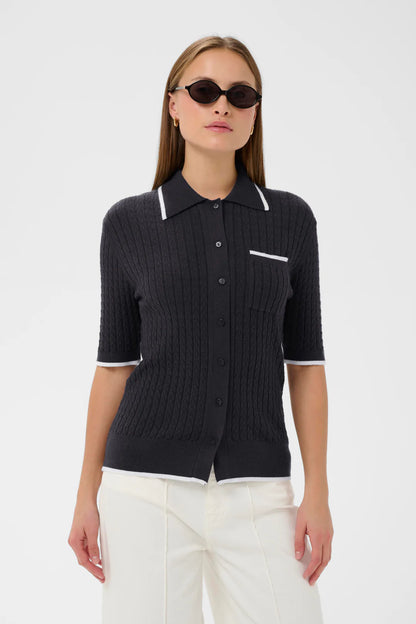 SOAKED IN LUXURY | Polo Cardigan 'Spina'| Bleu marine