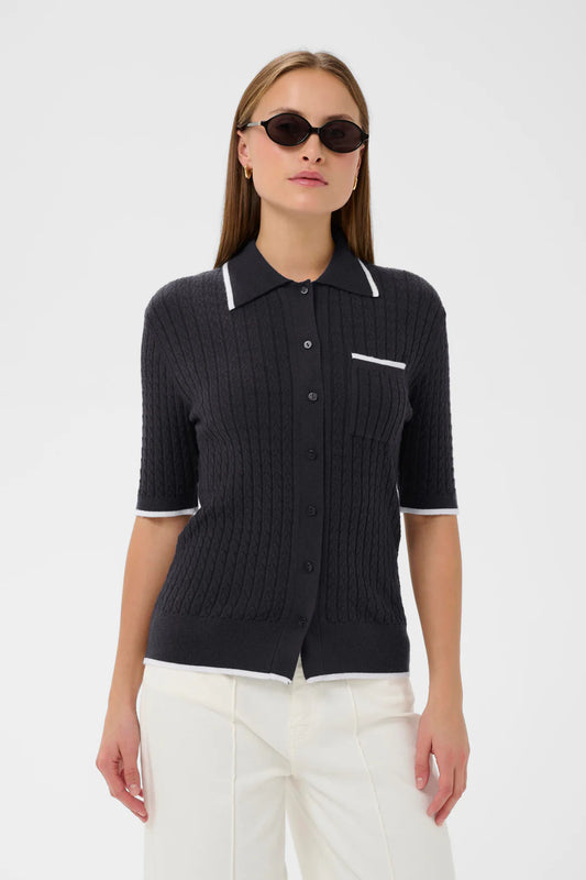 SOAKED IN LUXURY | Polo Cardigan 'Spina'| Bleu marine