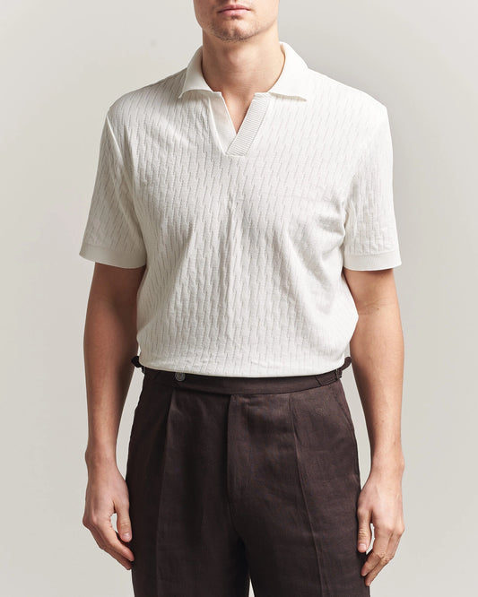 Eton | Polo jacquard à col ouvert - Blanc cassé
