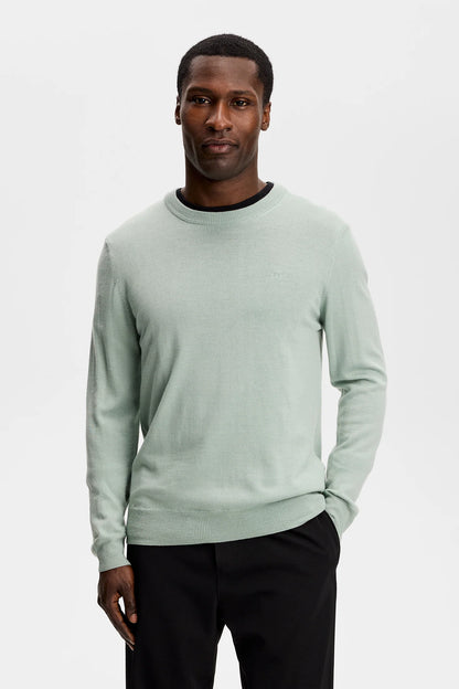 Le pull à col rond ''Keane'' en laine mérinos - Sauge