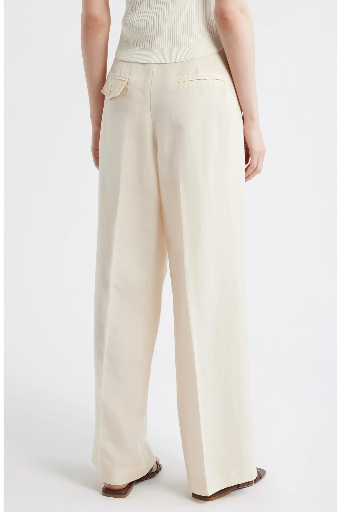 Dèluc | Pantalon à jambes larges 'Bari' en mélange de lin | Crème