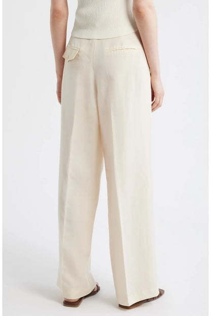 Dèluc | Pantalon à jambes larges 'Bari' en mélange de lin | Crème