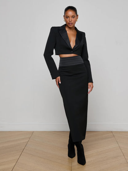 L'Agence | Jupe long "Honesty" à ceinture- Noir