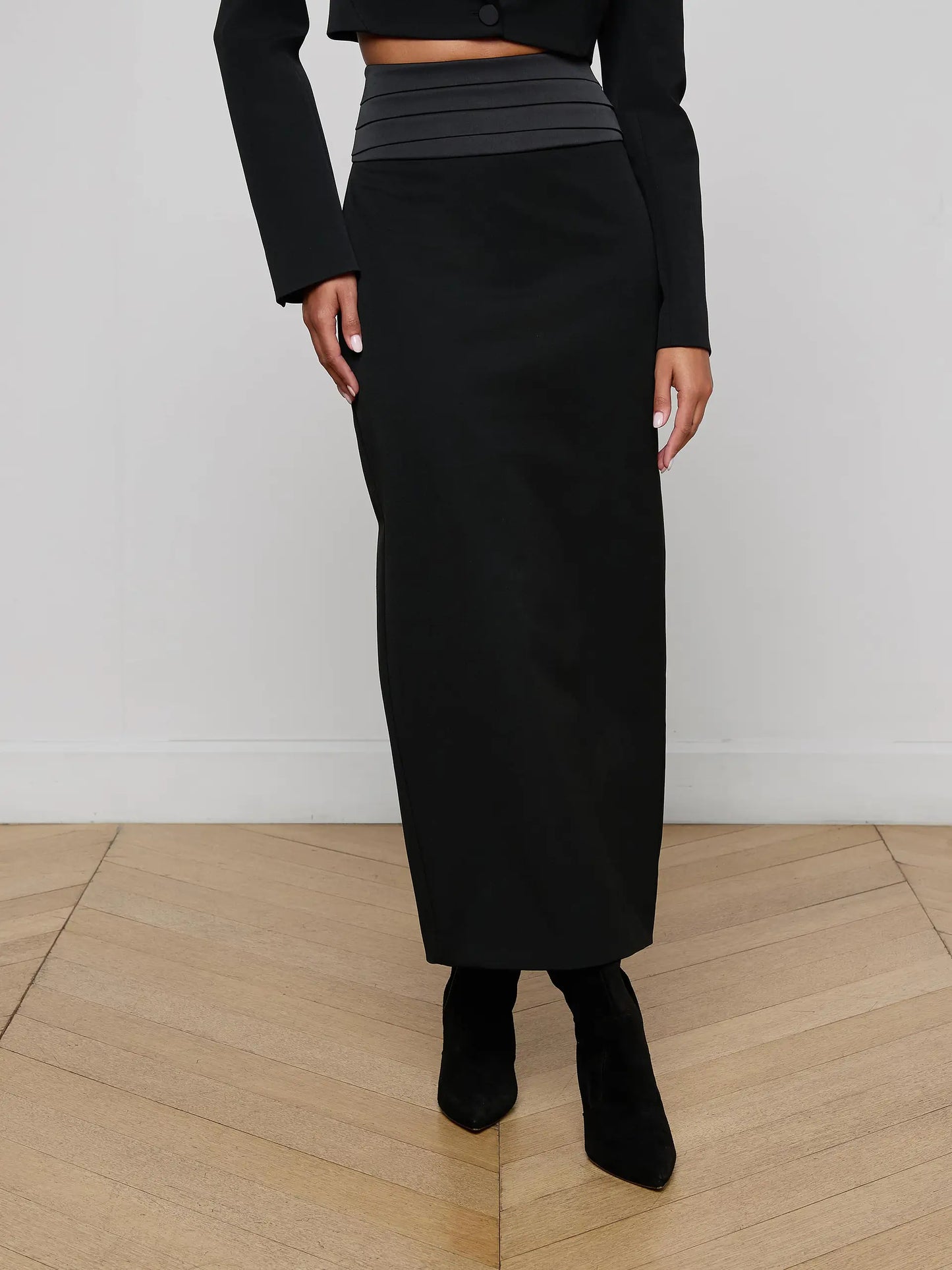 L'Agence | Jupe long "Honesty" à ceinture- Noir