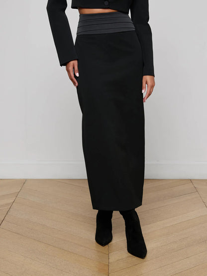 L'Agence | Jupe long "Honesty" à ceinture- Noir