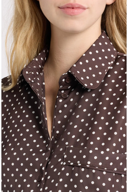 Dèluc | Chemise boutonnée imprimée à pois 'Survivor' | Chocolat