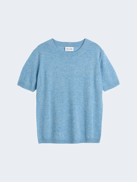 SAND | Pull à manches courtes en laine mérinos et alpaga 'Delmy' | 510 - Aqua