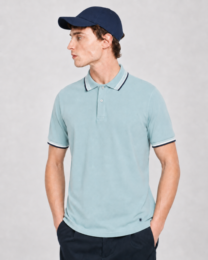 Manuel Ritz | Polo en piqué avec col contrasté  - Bleu clair/ Marine
