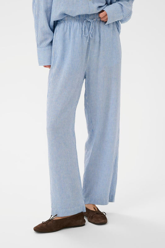 SOAKED IN LUXURY | Pantalons 'Aria'| Bleu/ blanc