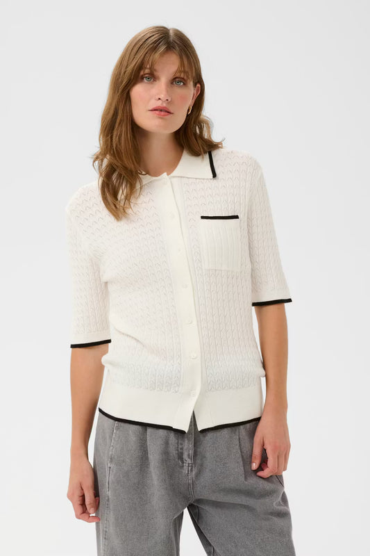 SOAKED IN LUXURY | Polo Cardigan 'Spina'| Blanc cassé
