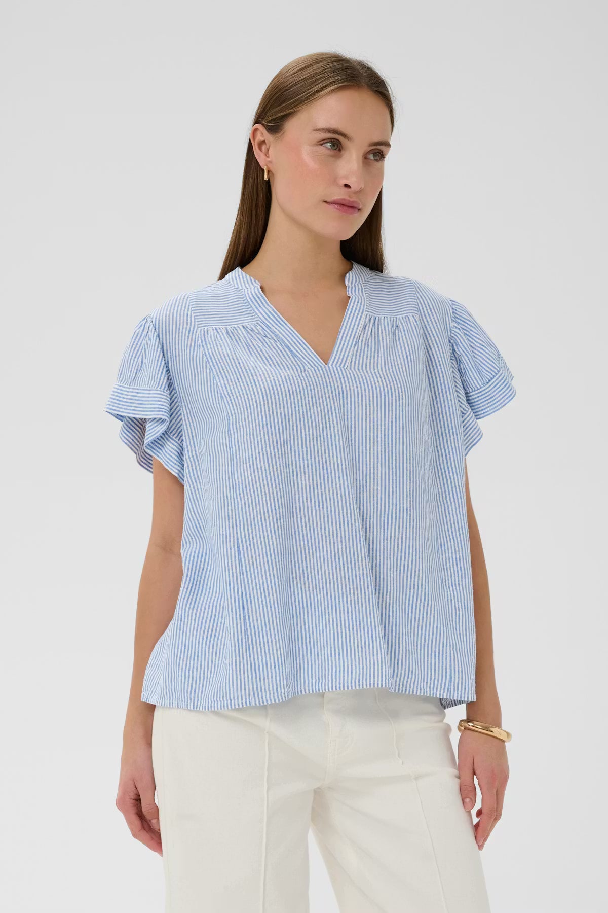 SOAKED IN LUXURY | Blouse 'Aria'| Bleu/ blanche
