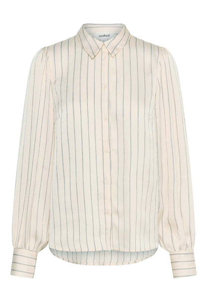 SOAKED IN LUXURY | Chemise manche courte "Loanna Paris rayée" - Crème à rayures noires