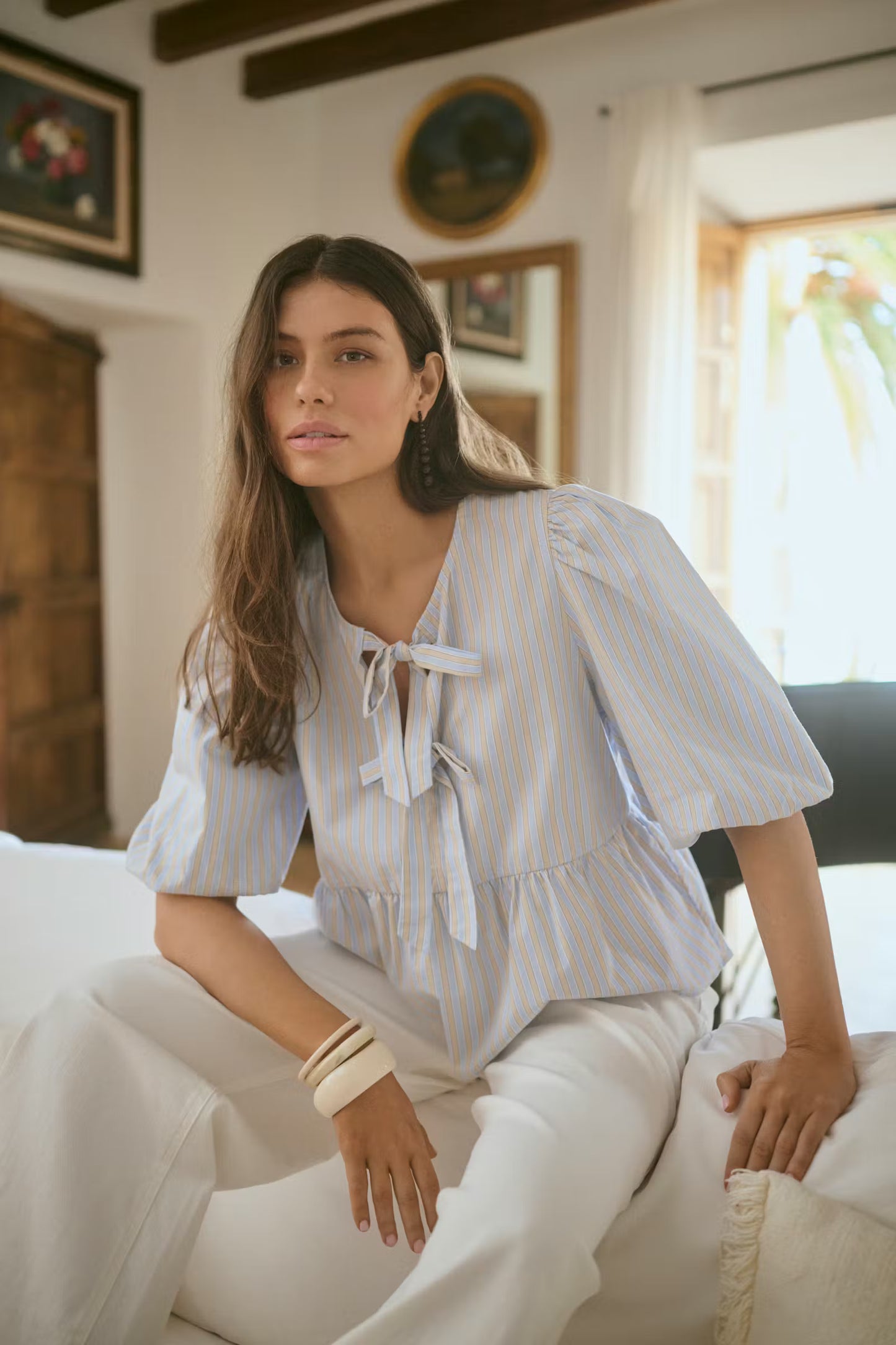 CULTURE |Blouse 'Elia' |  Bleu/ tan