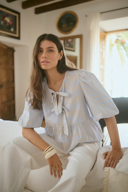 CULTURE |Blouse 'Elia' |  Bleu/ tan