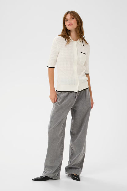 SOAKED IN LUXURY | Polo Cardigan 'Spina'| Blanc cassé