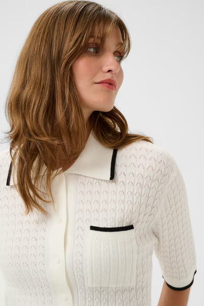 SOAKED IN LUXURY | Polo Cardigan 'Spina'| Blanc cassé