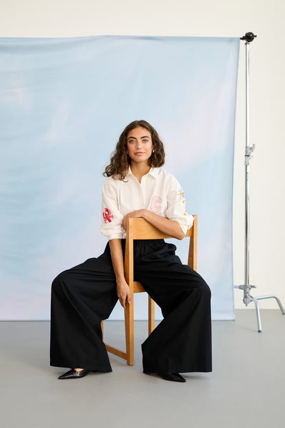 CULTURE | Pantalon taille haute et coupe large ''Jila'' - Noir
