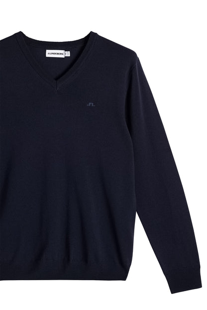 J.Lindeberg |  Pull à col en V en maille fine - Blue Marine