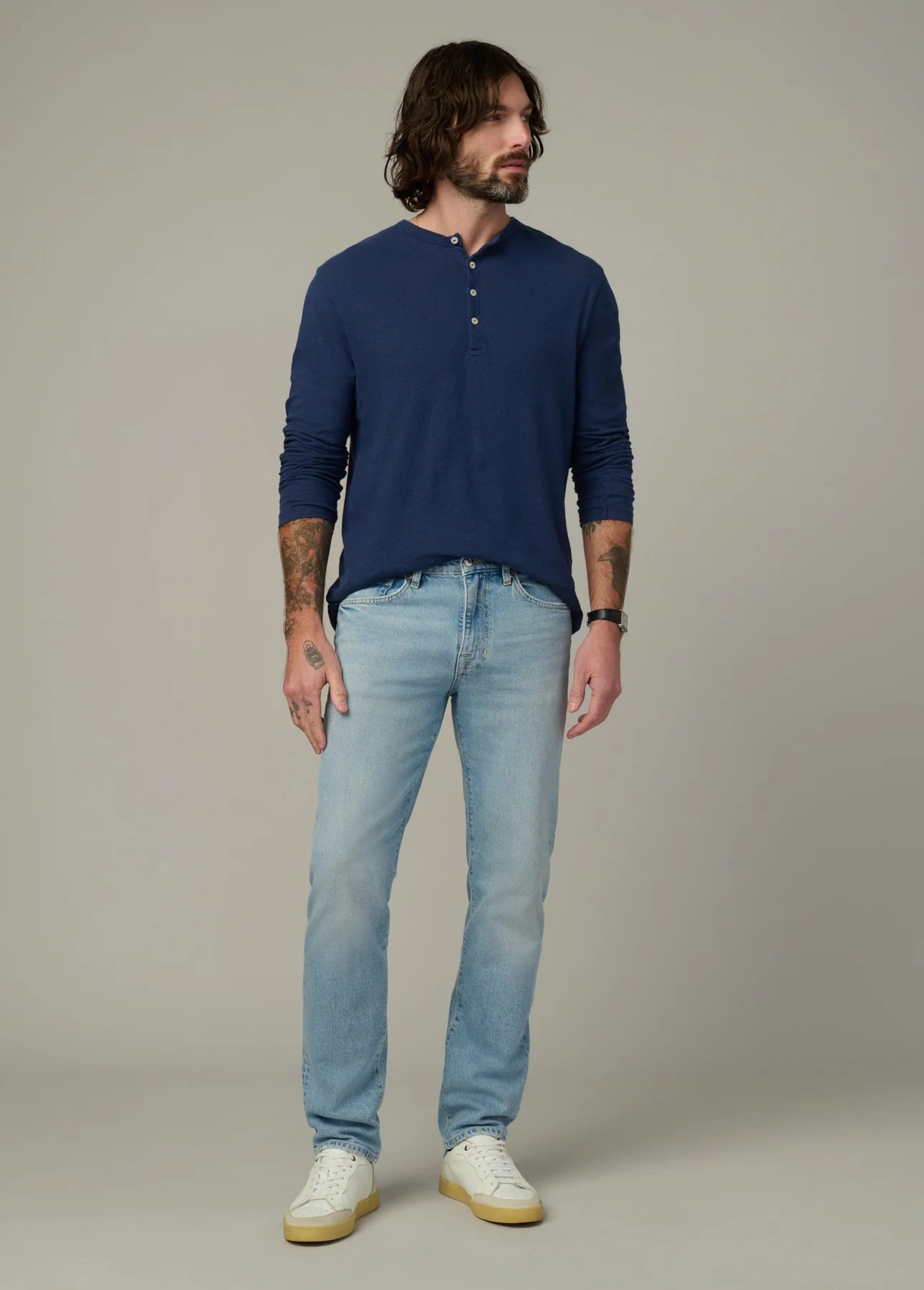 JOE's | Haut Henley à manches longues en lin et coton  - Marine