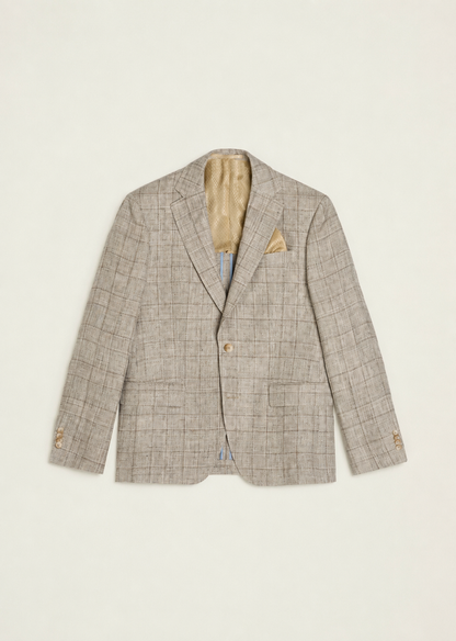 SAND Copenhagen | Veston en lin « Star Napoli » à motif à carreaux - Taupe