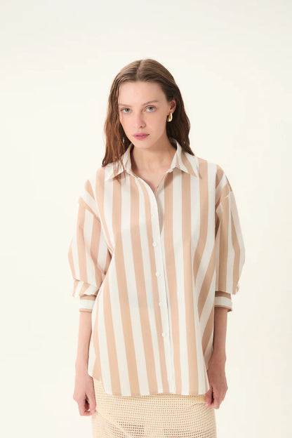 Dèluc | Chemise Rayée 'Vicenzo' | Beige