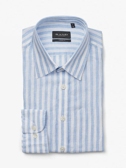 SAND Copenhagen | La chemise en lin rayée « State Soft » - Bleu clair