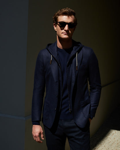 Emanuel Berg | Veste de sport en laine et cachemire avec bavette amovible à capuche - Marine