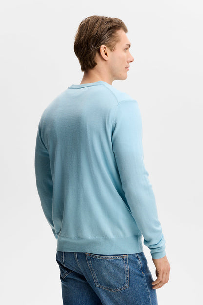 Le pull à col rond ''Keane'' en laine mérinos - Bleu