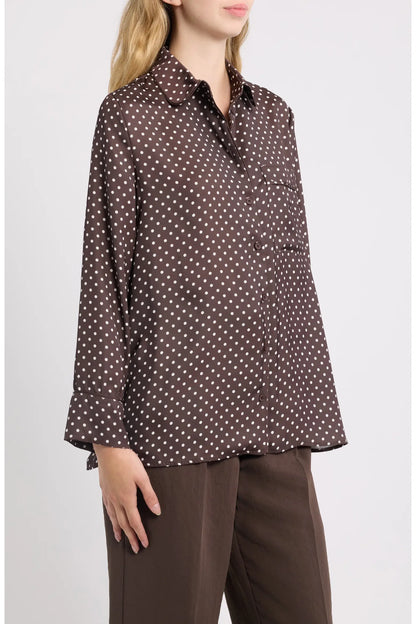 Dèluc | Chemise boutonnée imprimée à pois 'Survivor' | Chocolat