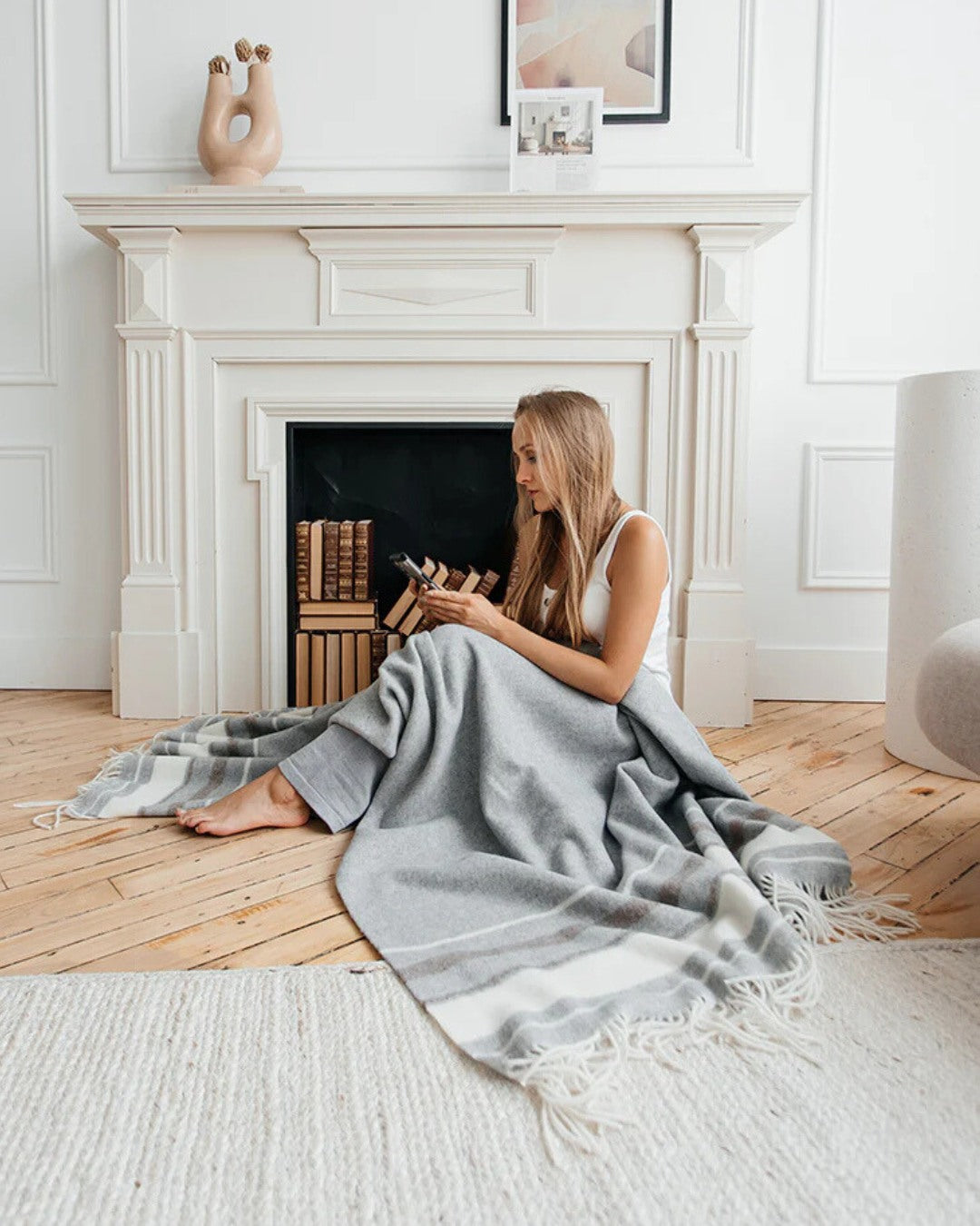 Linen Way | Couverture "Wakefield" cachemire et laine - Gris & Blanc