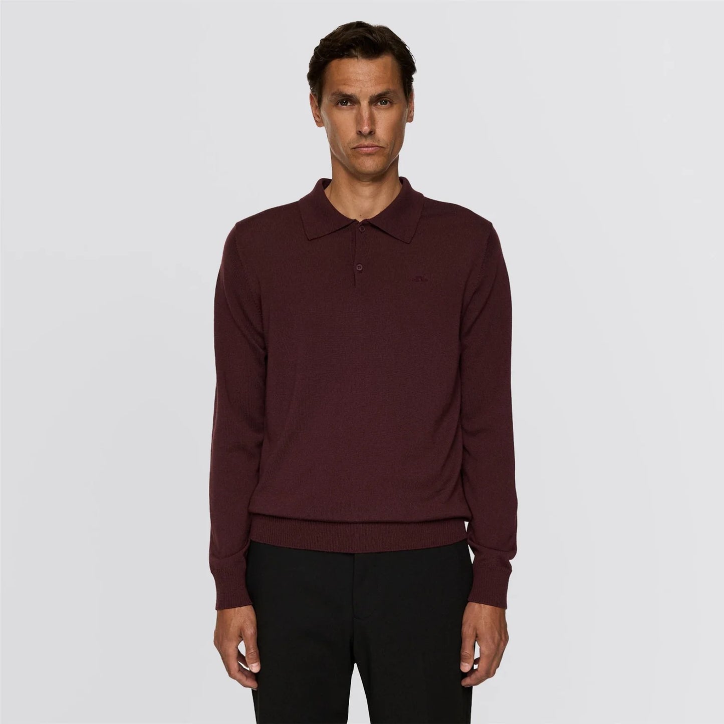 J.LINDEBERG | Polo ''Kai'' en laine mérinos - Bordeaux Huckleberry
