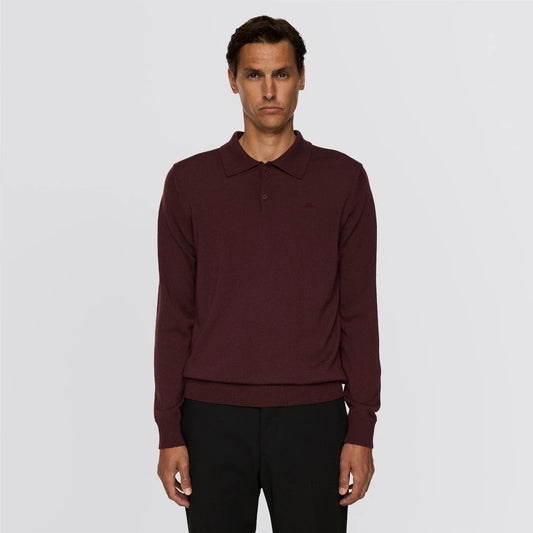J.LINDEBERG | Polo ''Kai'' en laine mérinos - Bordeaux Huckleberry