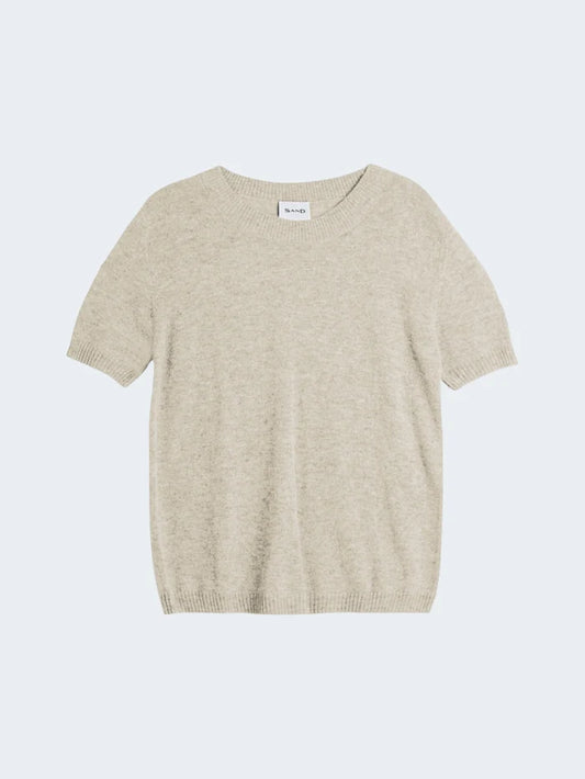 SAND | Pull à manches courtes en laine mérinos et alpaga 'Delmy' | 010 - Blanc Cassé