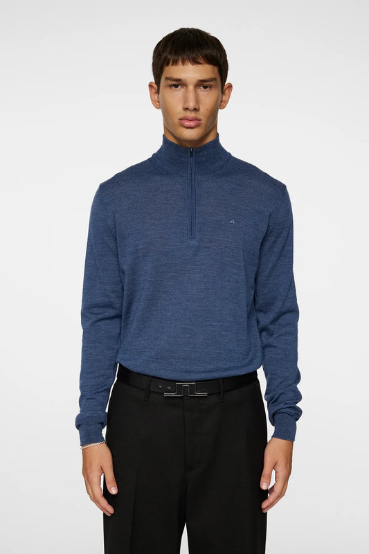 J.LINDEBERG | Pull "Kiyan" Merino Quarter Zip - Bleu mélanger