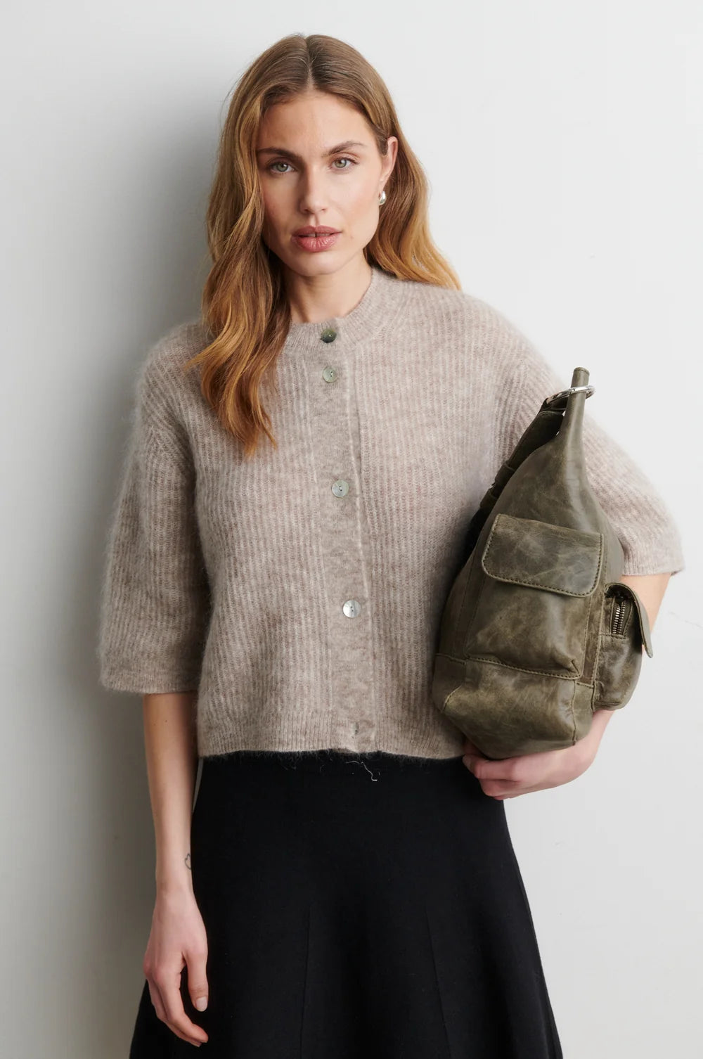 SECOND FEMALE | Cardigan en tricot côtelé 'Andrea' | Beige pâle