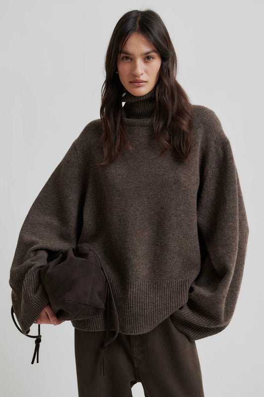 Second Female | Le pull à col roulé ample Alpha - Marron