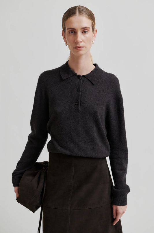 Second Female | Pull polo en laine et cachemire Vilena - Brun chocolat