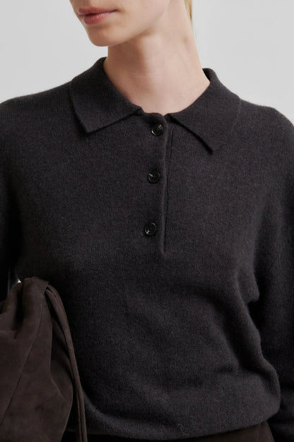Second Female | Pull polo en laine et cachemire Vilena - Brun chocolat