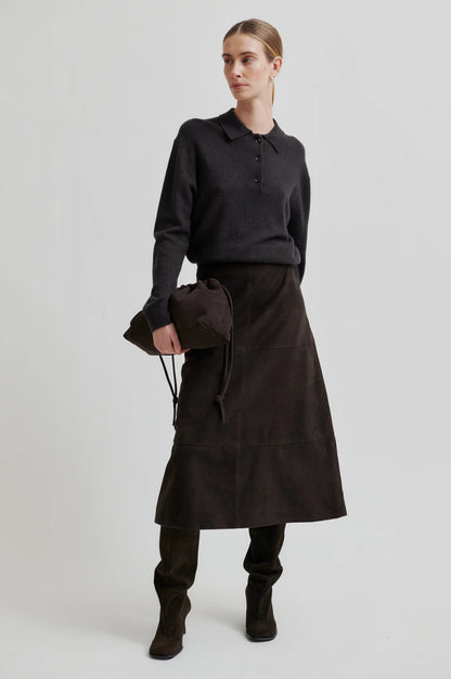 Second Female | Pull polo en laine et cachemire Vilena - Brun chocolat
