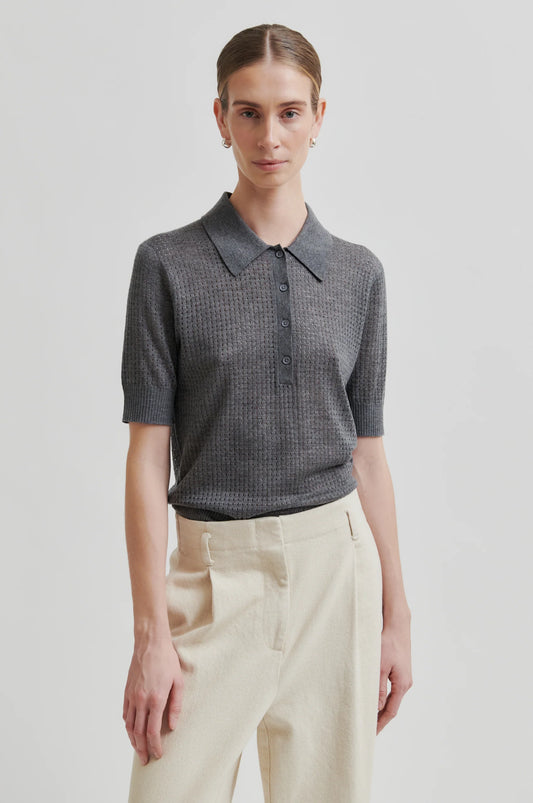 Second Female | Polo en maille semi-transparent Annika - Gris