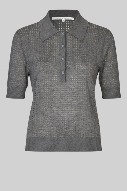 Second Female | Polo en maille semi-transparent Annika - Gris