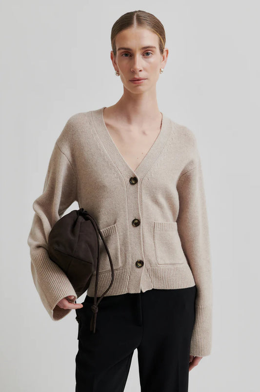 Second Female | Cardigan ajusté à col en V Alpha Knit - Beige