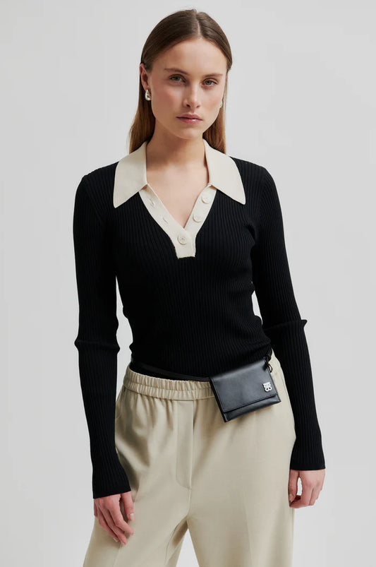 Second Female | Polo en maille à col contrasté Josephine - Noir