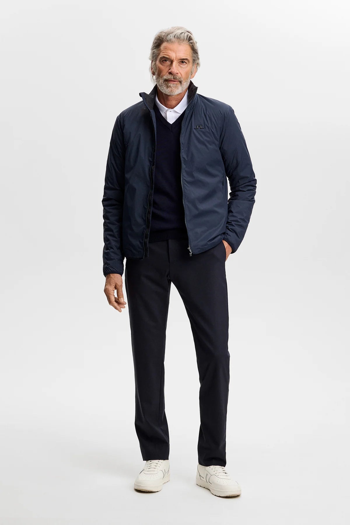 J.Lindeberg |  Pull à col en V en maille fine - Blue Marine