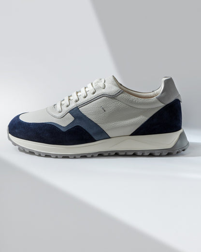 Fabiano Ricci | Baskets BLISS RUN en daim et cuir - Blanc/Bleu marine