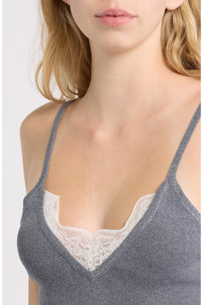 Dèluc | Camisole avec bordure en dentelle 'Television' | Grise