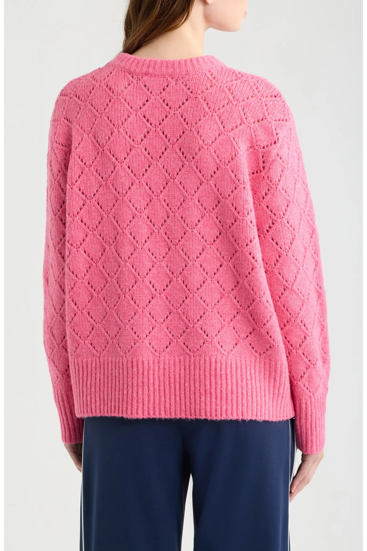 Dèluc | Pull à col rond en tricot pointelle 'Vitosha' | Rose