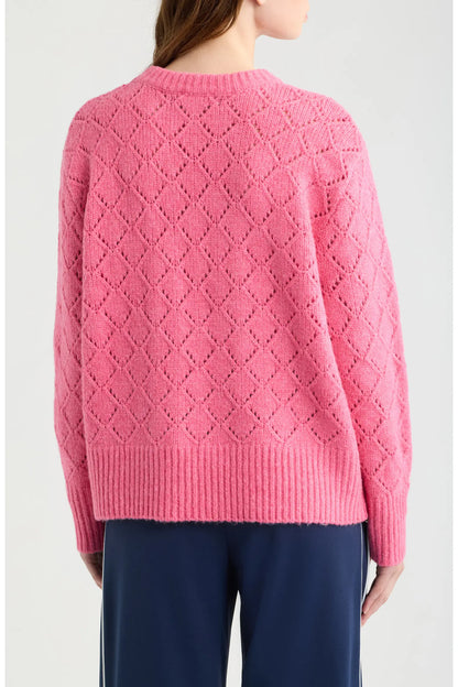 Dèluc | Pull à col rond en tricot pointelle 'Vitosha' | Rose